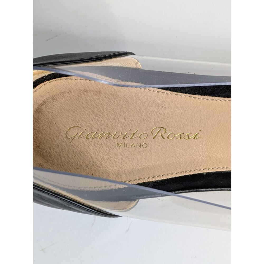 Gianvito Rossi Plexi Flats 39.5 Black Leather Clear PVC Pointed Toe Ballet 9.5 - Picture 12 of 13